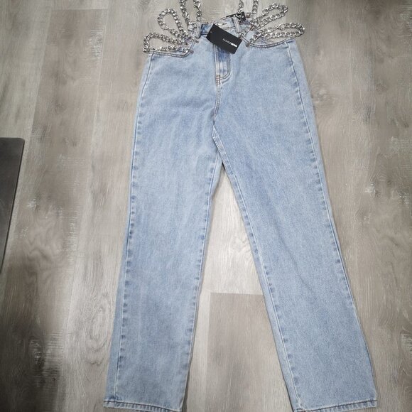 NWT Fashion Nova Link by Link Ladies Straight Leg Size 11 Jeans - Picture 1 of 12